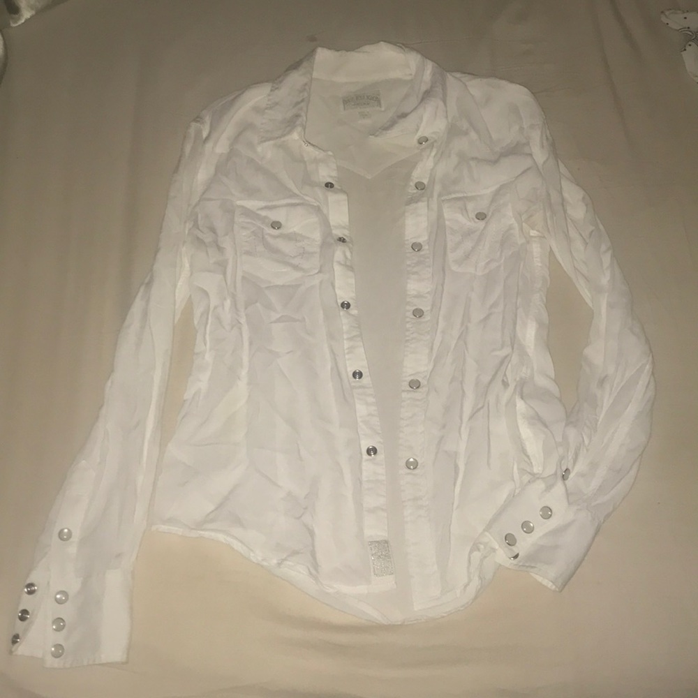 True religion button up white sports blouse